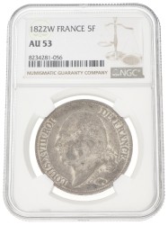 France. Second kingdom. Louis XVIII. 5 Francs. 1822 W. AU 53