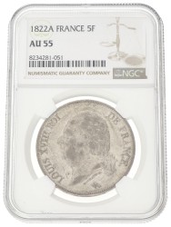 France. Second kingdom. Louis XVIII. 5 Francs. 1822 A. AU 55