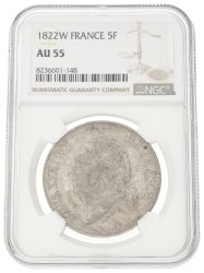 France. Second kingdom. Louis XVIII. 5 Francs. 1822 W. AU 55