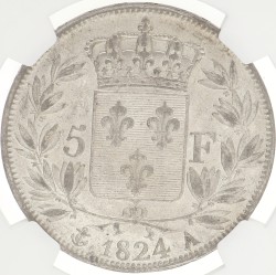 France. Second kingdom. Louis XVIII. 5 Francs. 1824 A. AU 55
