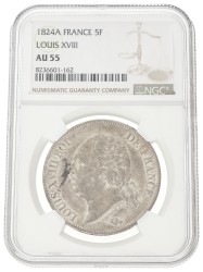 France. Second kingdom. Louis XVIII. 5 Francs. 1824 A. AU 55
