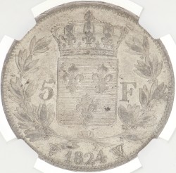 France. Second kingdom. Louis XVIII. 5 Francs. 1824 W. AU 55