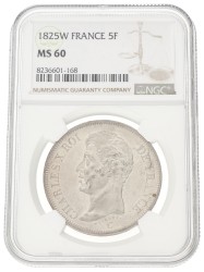 France. Second kingdom. Charles X. 5 Francs. 1825 W. MS 60