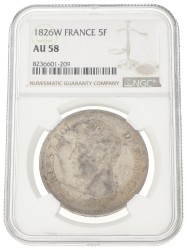 France. Second kingdom. Charles X. 5 Francs. 1826 W. AU 58
