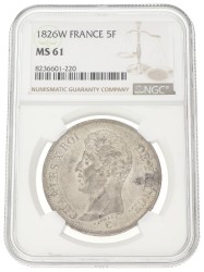 France. Second kingdom. Charles X. 5 Francs. 1826 W. MS 61