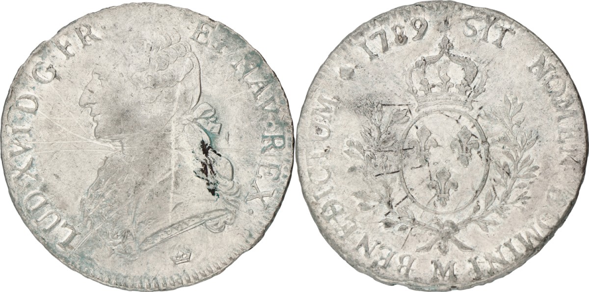 France. Kingdom. Louis XVI. Ecu. 1789 M. VF +