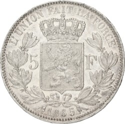 Belgium. Leopold I. 5 Francs. 1865. XF -