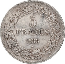 Belgium. Leopold I. 5 Francs. 1833. XF