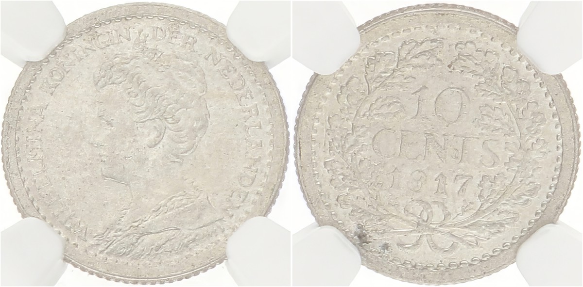 10 Cent. Wilhelmina. 1917. AU 58