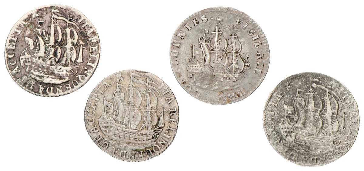 Lot (4) Scheepjesschelling van 6 stuiver. 1722, 1788, 1790 & 1791. Average VF