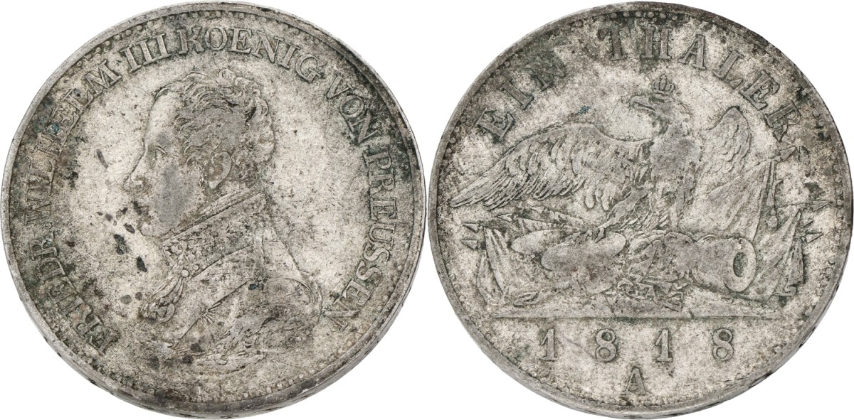 German states. Prussia. Friedrich Wilhelm II. Thaler. 1818 A. VF +