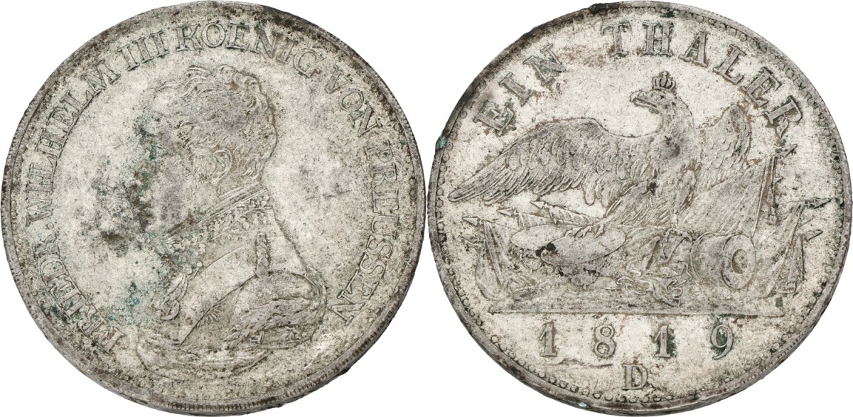 German states. Prussia. Friedrich Wilhelm II. Thaler. 1819 D. VF +