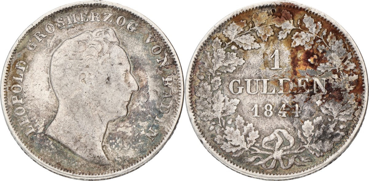 German states. Baden. Leopold I. 1 Gulden. 1844. F +