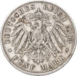 German states. Saxony. Georg. 5 Mark. 1903 E. VF