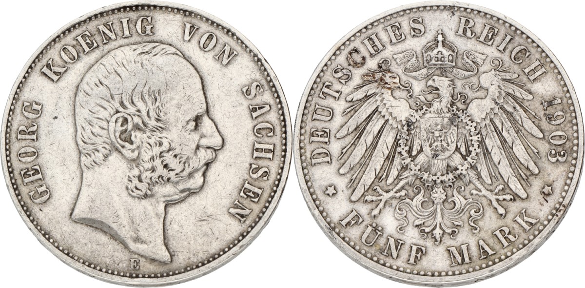 German states. Saxony. Georg. 5 Mark. 1903 E. VF