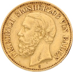 German states. Baden. Friedrich. 10 Mark. 1891 G. VF +