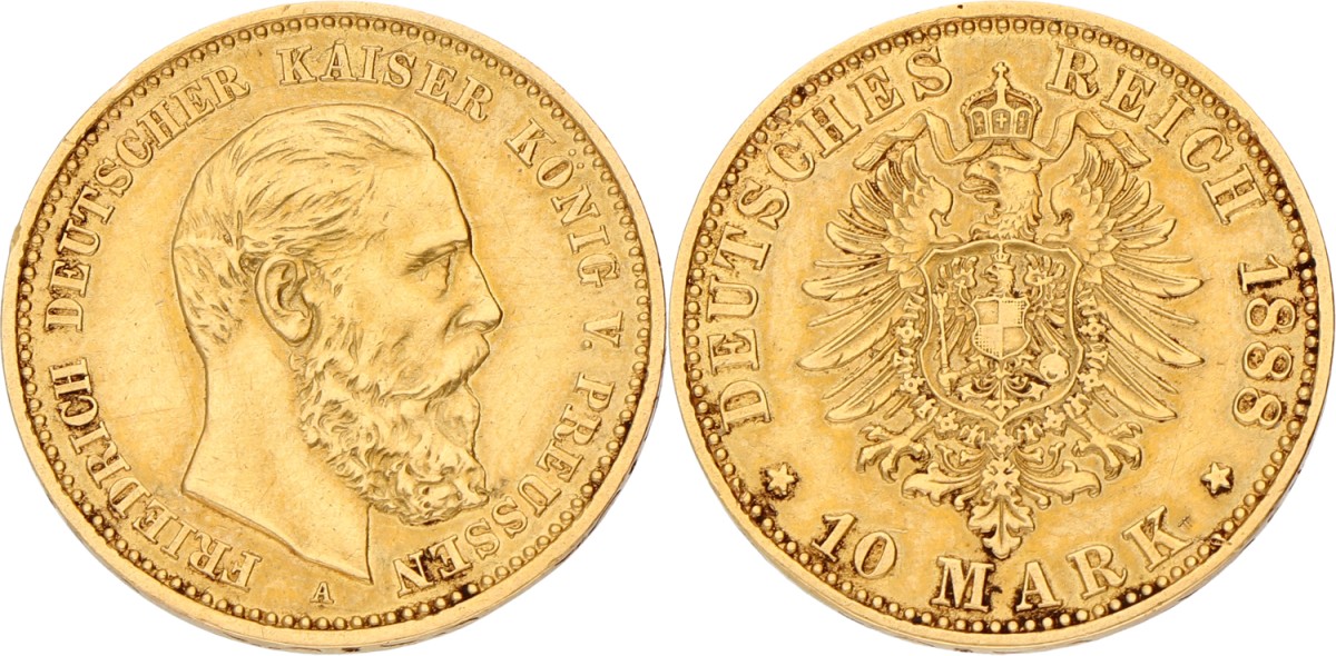 German states. Prussia. Friedrich. 10 Mark. 1888 A. VF / XF