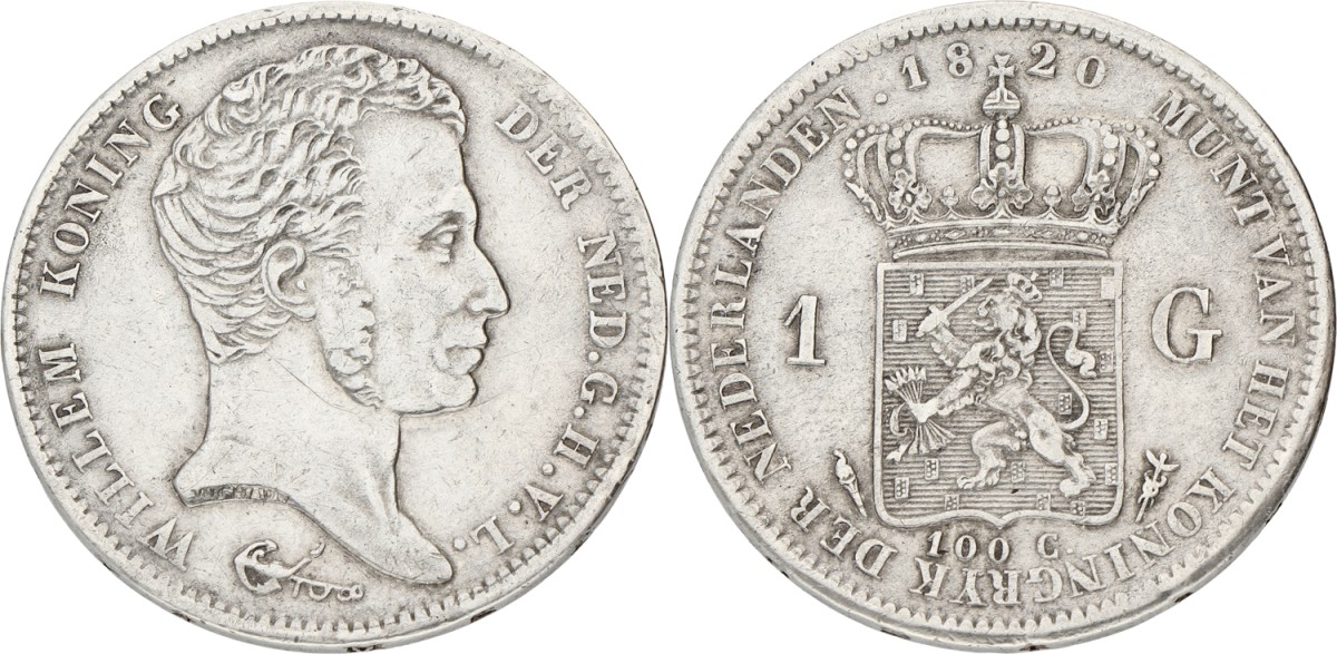 1 Gulden. Willem I. 1820 U. VF +