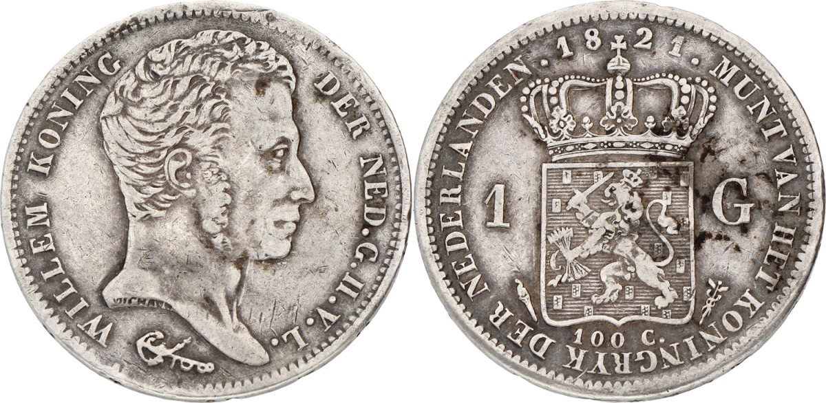1 Gulden. Willem I. 1821 U. VF