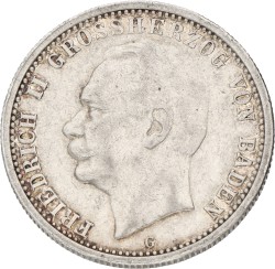 German states. Baden. Friedrich II. 2 Mark. 1911 G. XF