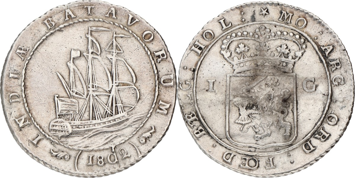 Scheepjesgulden. Nederlands-Indië. 1802 - Grote mast onder T. VF