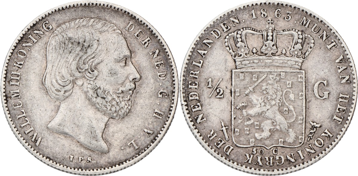 ½ Gulden. Willem III. 1863. VF +