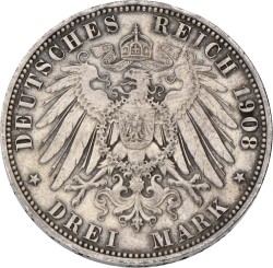 German states. Prussia. Wilhelm II. 3 Mark. 1908 A. XF