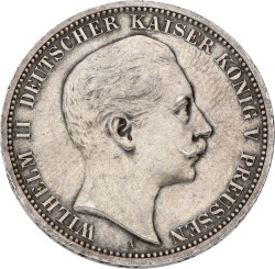 German states. Prussia. Wilhelm II. 3 Mark. 1908 A. XF