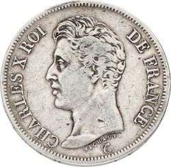 France. Second kingdom. Charles X. 5 Francs. 1826 D. VF +