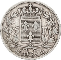 France. Second kingdom. Charles X. 5 Francs. 1826 D. VF +