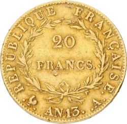 France. Empire. Napoleon. 20 Francs. An 13 A. VF +