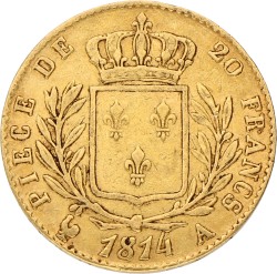 France. Second kingdom. Louis XVIII. 20 Francs. 1814 A. VF +