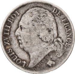 France. Louis XVIII. 1 Franc. 1822 A. VF