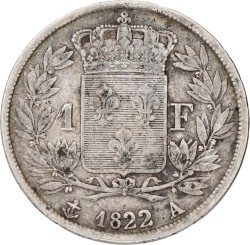 France. Louis XVIII. 1 Franc. 1822 A. VF