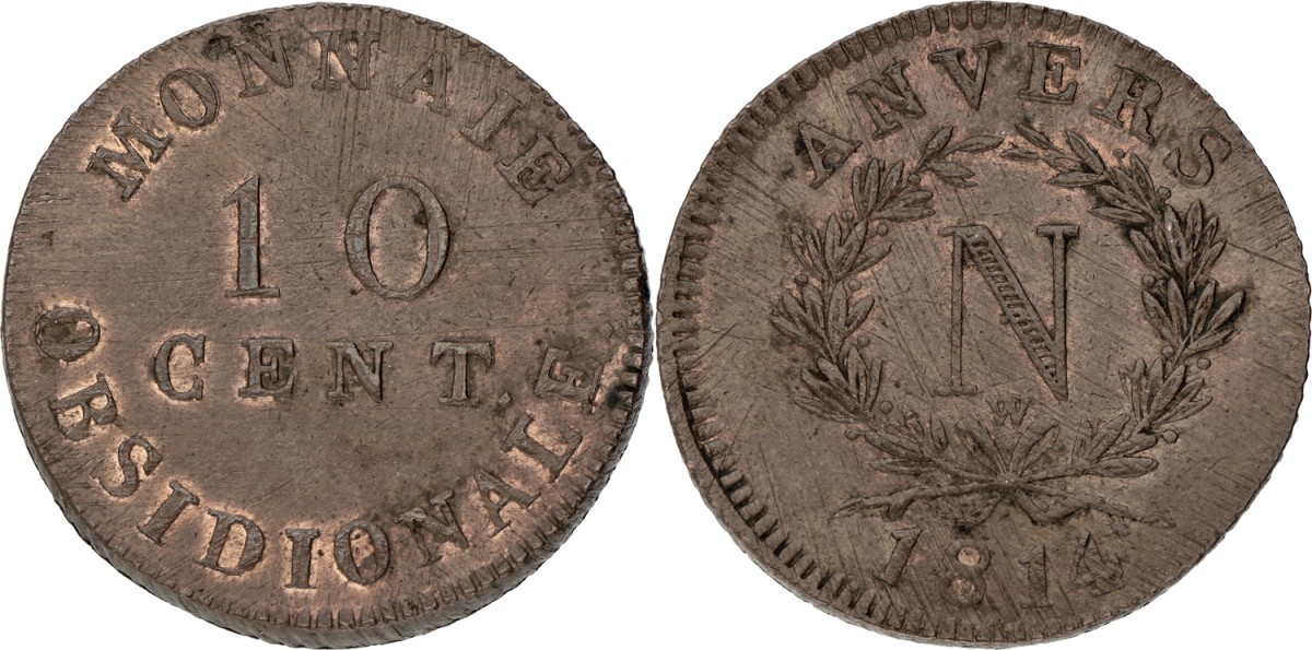 Belgium. Antwerp. Napoleon. 10 Centimes - Siege of Antwerp. 1814. XF