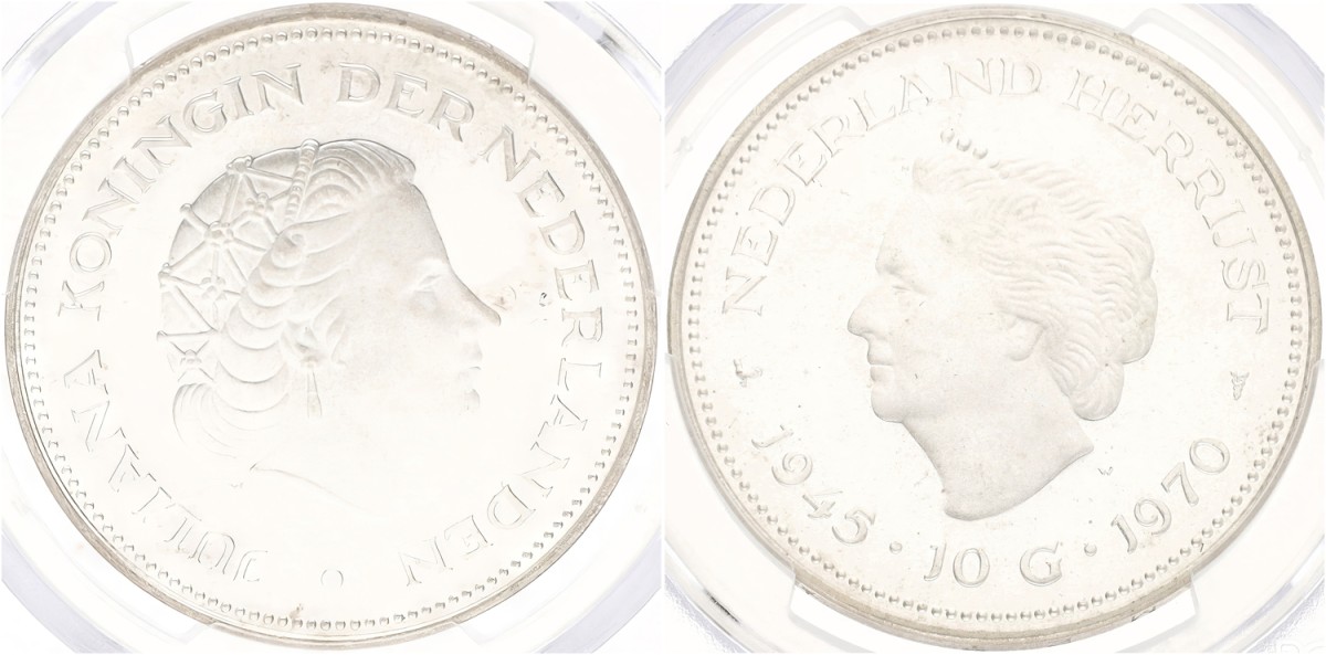 10 gulden - 25th anniversary of liberation. Juliana. 1970. PL 66.