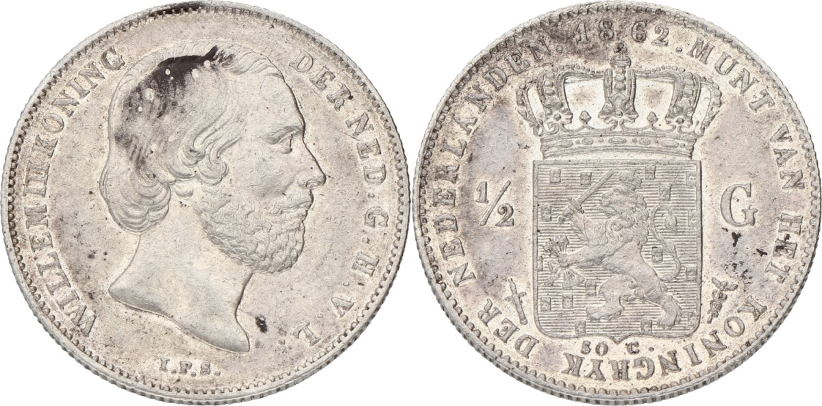 ½ Gulden. Willem III. 1862. XF