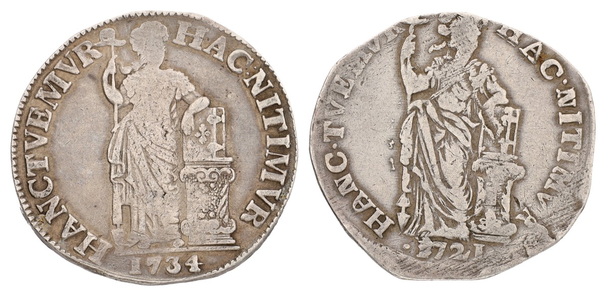 Lot (2) 1 Gulden - generaliteits. West-Friesland. 1721 & 1734. Average F