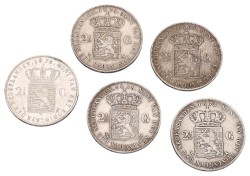 Lot (5) 2½ Gulden. Willem III. Average VF