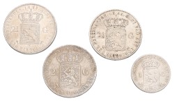 Lot (4) 1 & 2½ Gulden. Willem II & III. Average VF