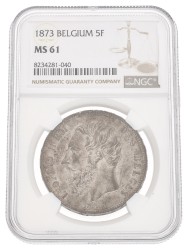 Belgium. Leopold II. 5 Francs. 1873. MS 61