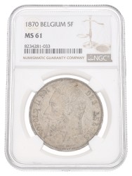 Belgium. Leopold II. 5 Francs. 1870. MS 61