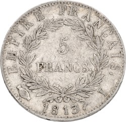 France. Napoleon !. 5 Francs. 1813 I. VF