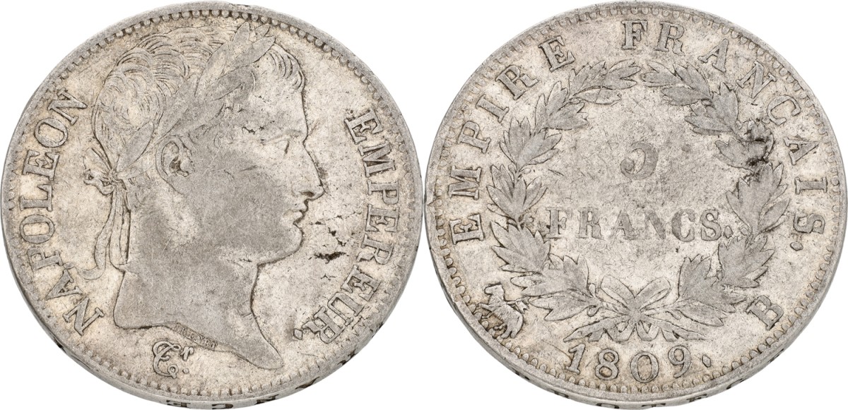 France. Napoleon I. 5 Francs. 1909 B. VF