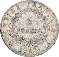 France. Napoleon I. 5 Francs. 1812 I. VF -