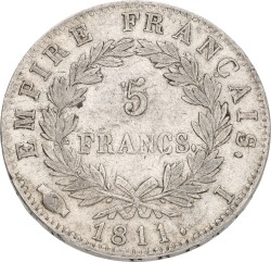 France. Napoleon I. 5 Francs. 1811 I. VF +