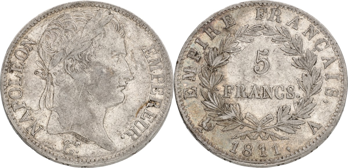 France. Napoleon I. 5 Francs. 1811 A. VF +