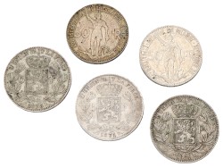 Belgium. Lot (5) 5 & 50 Francs. Average VF