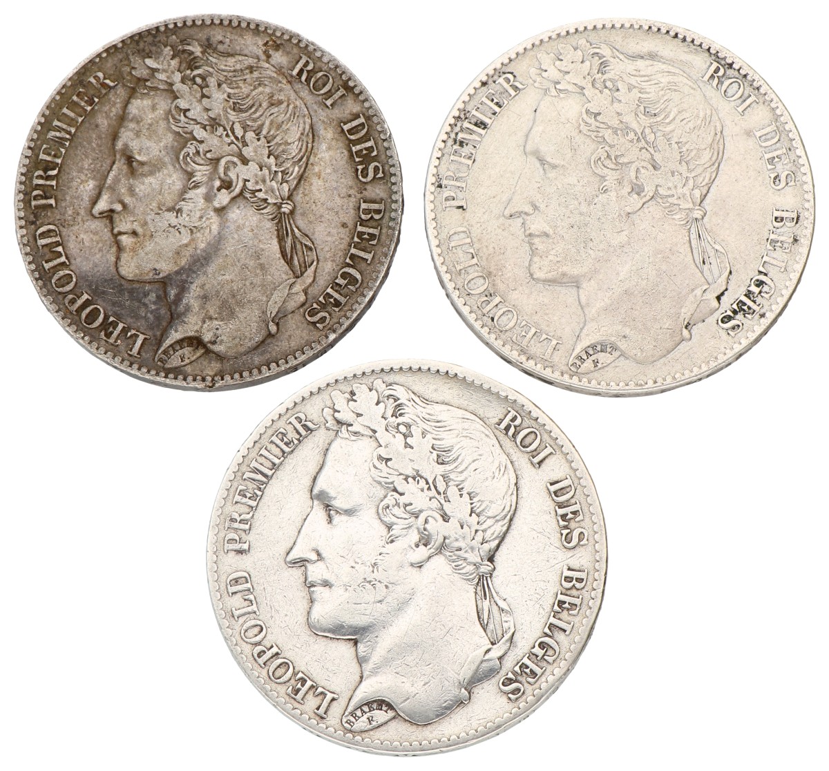 Belgium. Leopold I. Lot (3) 5 Francs. 1848 & 1849. Average VF