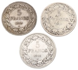 Belgium. Leopold I. Lot (3) 5 Francs. 1848 & 1849. Average VF